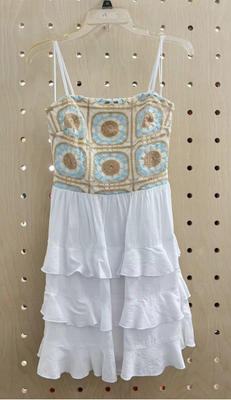 Whiteblue Color Knit Crochet Top  Tiered Dress