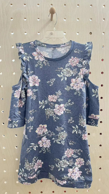 Hollowed Out Mid-Sleeve Print French Terry Dress Greyflower