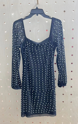 Fancy  And Well-Crafted Pearl&amp;Rhinestone Black Mesh Dress