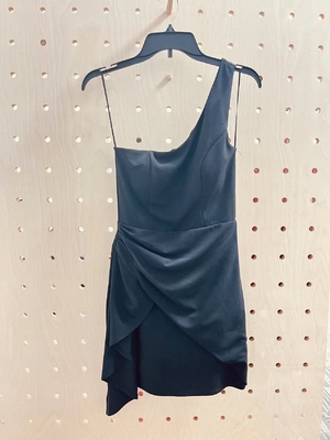 one-shoulder black crepe scuba dress