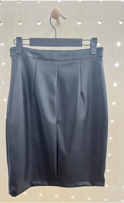 Straight Black Pu Knit Skirt With Front Slit