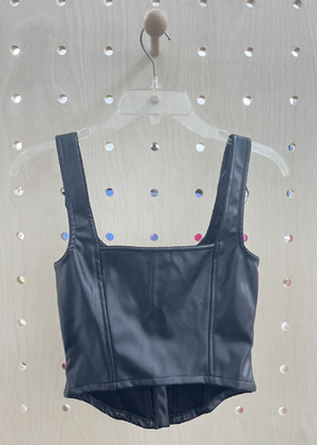 Cool And Fashionable P-Leather Corset Tank Black