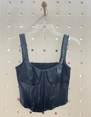 Cool And Fashionable P-Leather Corset Tank Black