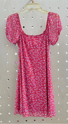 Red Floral Mesh Knit Dress With Lace Trim