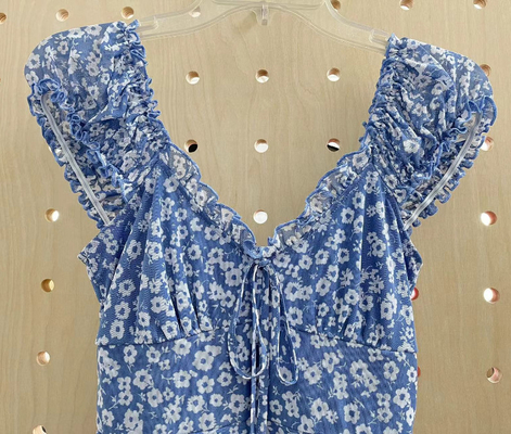 Blue Printed Mesh Knit Dress