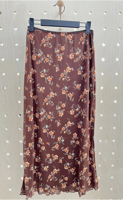 Brownflower Printed Mesh Midi Skirt With Elastic Trim