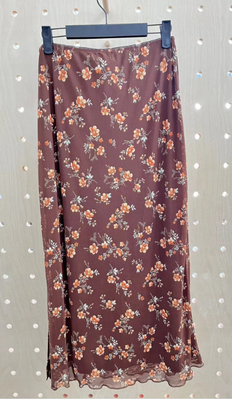 Brownflower Printed Mesh Midi Skirt With Elastic Trim