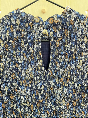 Printed Mesh knit Smocking Dress With Long Sleeve