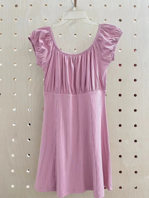 Mauve color 2*2 Knit Rib Dress With Puff Sleeve
