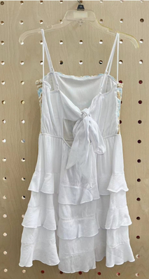 Whiteblue Color Knit Crochet Top  Tiered Dress