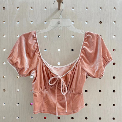 Blush Velvet Top With Elastic Pico Trim