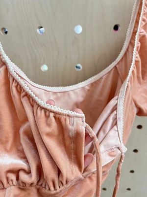 Blush Velvet Top With Elastic Pico Trim