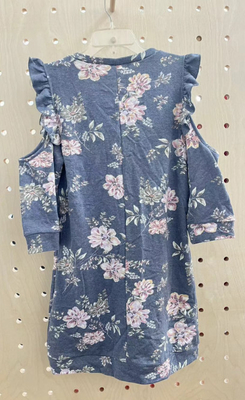 Hollowed Out Mid-Sleeve Print French Terry Dress Greyflower
