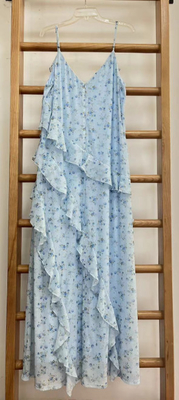 Elegant Printed Mesh Halter Dress  In Blue Floral
