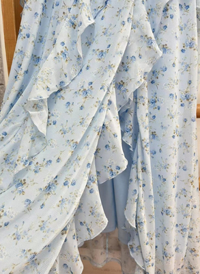 Elegant Printed Mesh Halter Dress  In Blue Floral