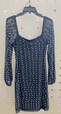 Fancy  And Well-Crafted Pearl&amp;Rhinestone Black Mesh Dress