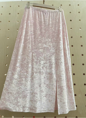 Luxury High-Shine Solid Light Pink Velvet Skirt