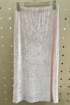 Luxury High-Shine Solid Light Pink Velvet Skirt