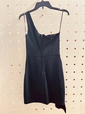 one-shoulder black crepe scuba dress