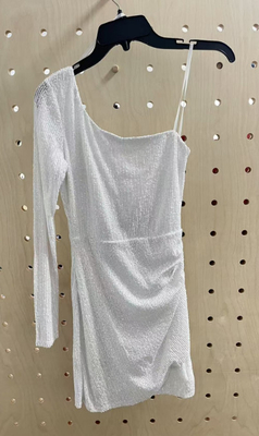 unique one-shoulder knit white sequin dress