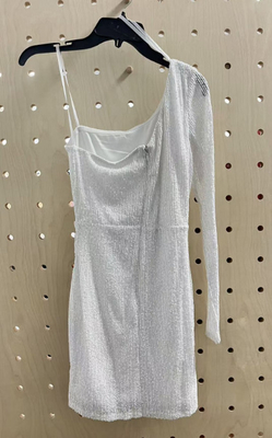 unique one-shoulder knit white sequin dress